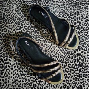 Gold zippered sandals w/a little heel